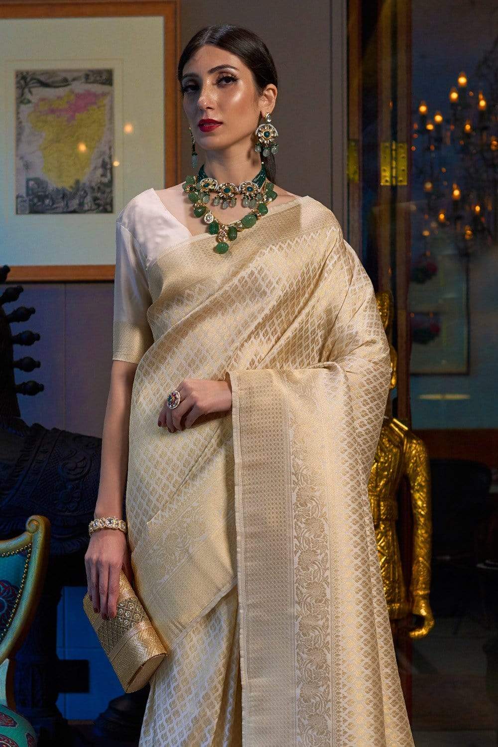 Light Golden Kanjivaram Saree ...